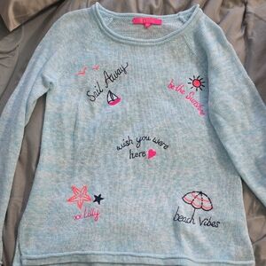 Lilly Pulitzer Light Blue Sweater with Embroidered Designs
